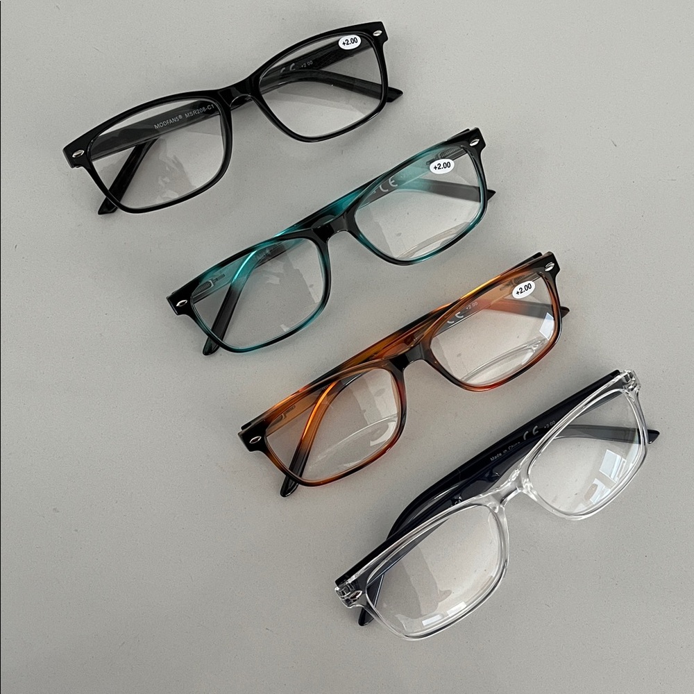 READING GLASSES Modfans Readers Lot of 4 Pairs +2.00 Various Colours Travel